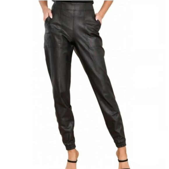 Spanx Black Faux Leather Jogger Pants Size‎ Small Vegan Leather Pull On S - Picture 1 of 14